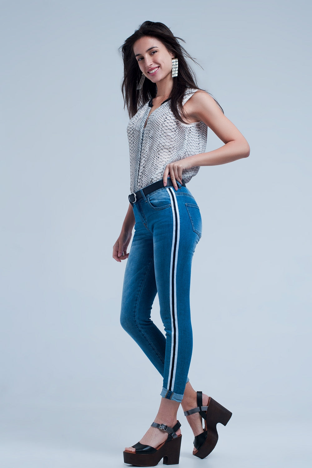Denim jeans with crinkled legs and side stripe - Jeans