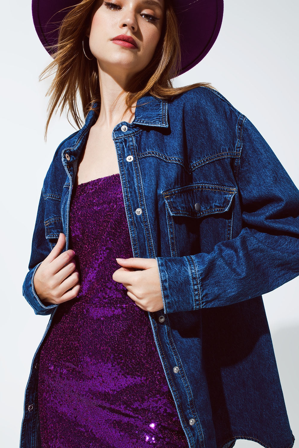 Denim Oversized Cargo Shirt Jacket with pockets - Jackets