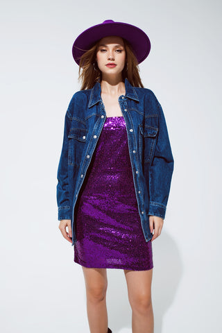 Denim Oversized Cargo Shirt Jacket with pockets