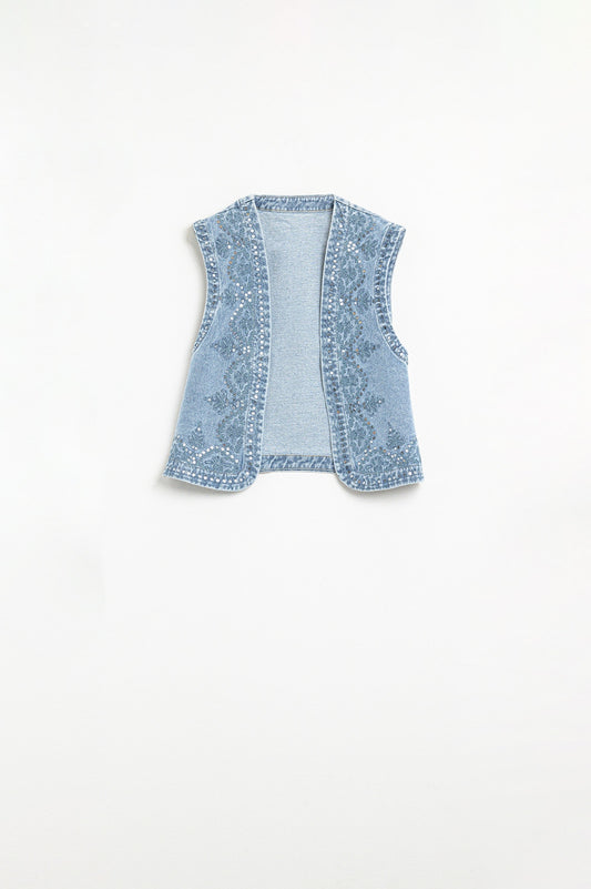 Denim Vest with sequin Pattern - Vests
