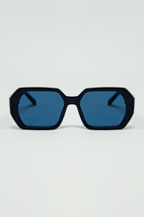 Diamond-Shaped Sunglasses In Black with Deep Blue Lenses
