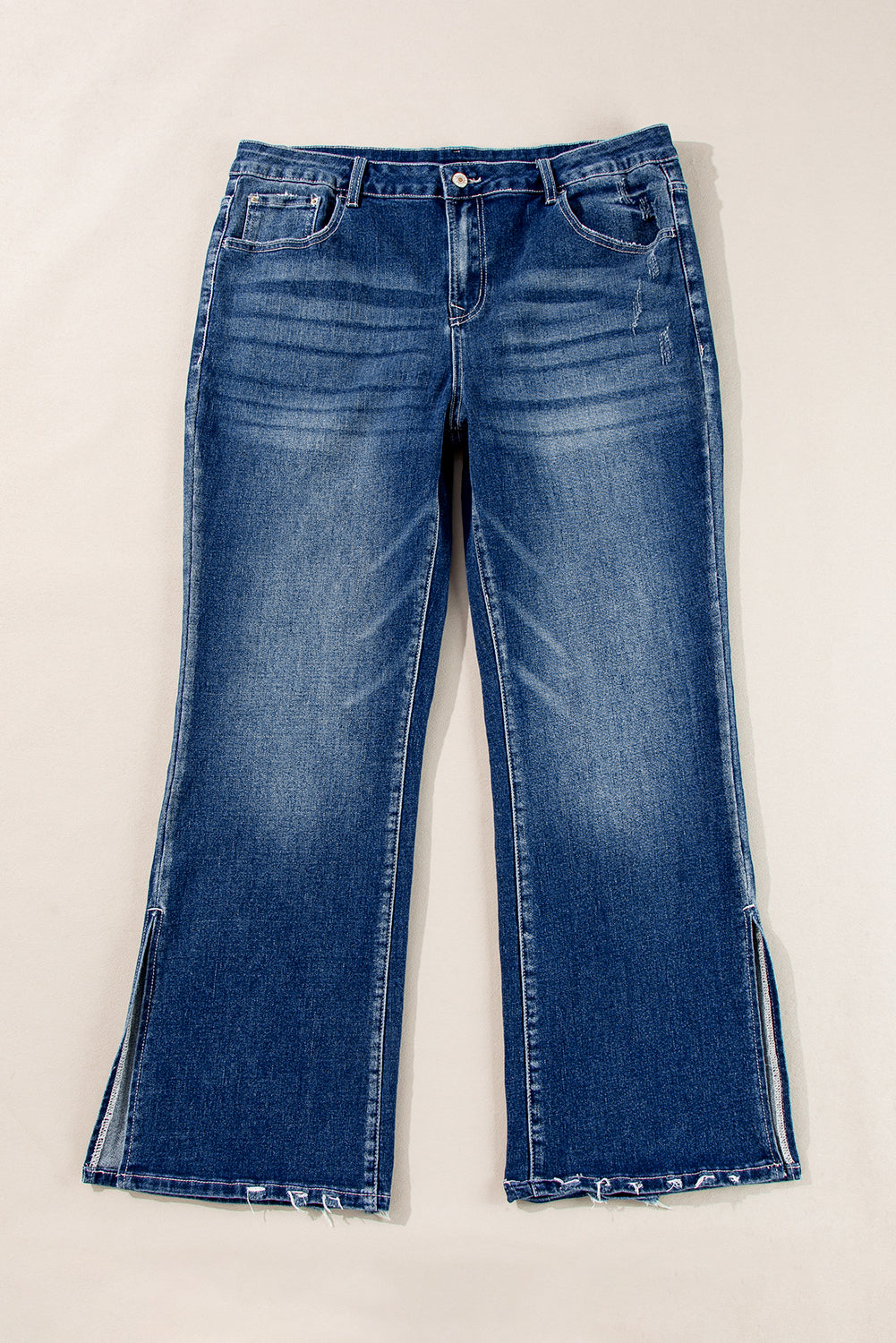 Dirty blue Plus Size High Waist Side Slits Flare Jeans - Plus Size/Plus Size Bottoms