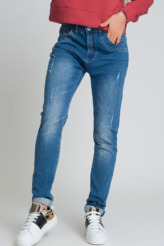 distressed boyfriend jeans blue denim - Jeans