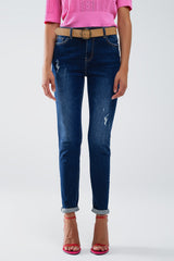 Jean super skinny délavé foncé vieilli en denim extensible