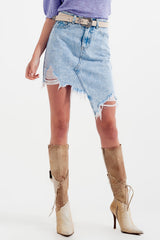 Distressed denim skirt in bleach wash