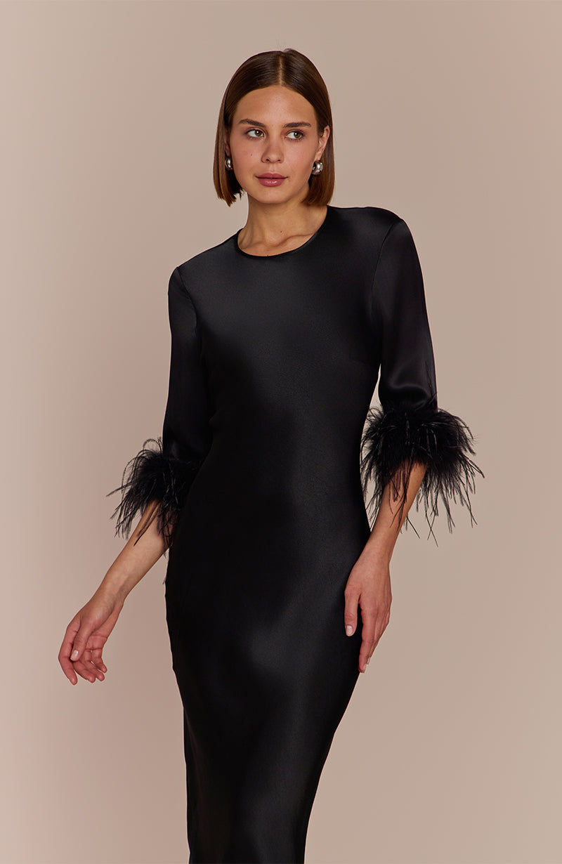 Dolly Feather Sleeve Dress In Black - Dress