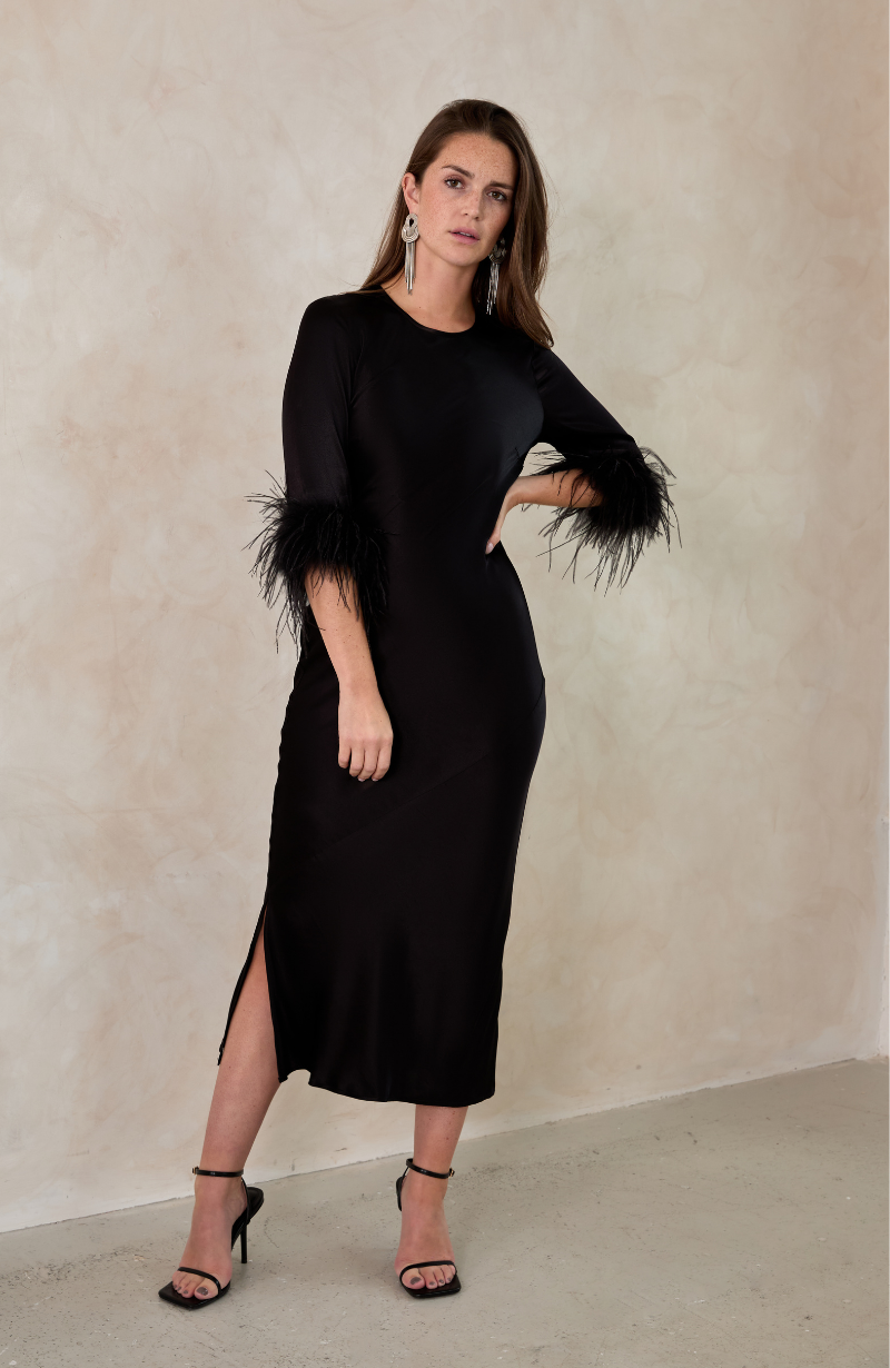 Dolly Feather Sleeve Dress In Black - Dress