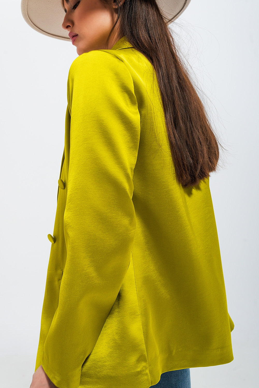 Double breasted satin blazer in lime green - Blazers