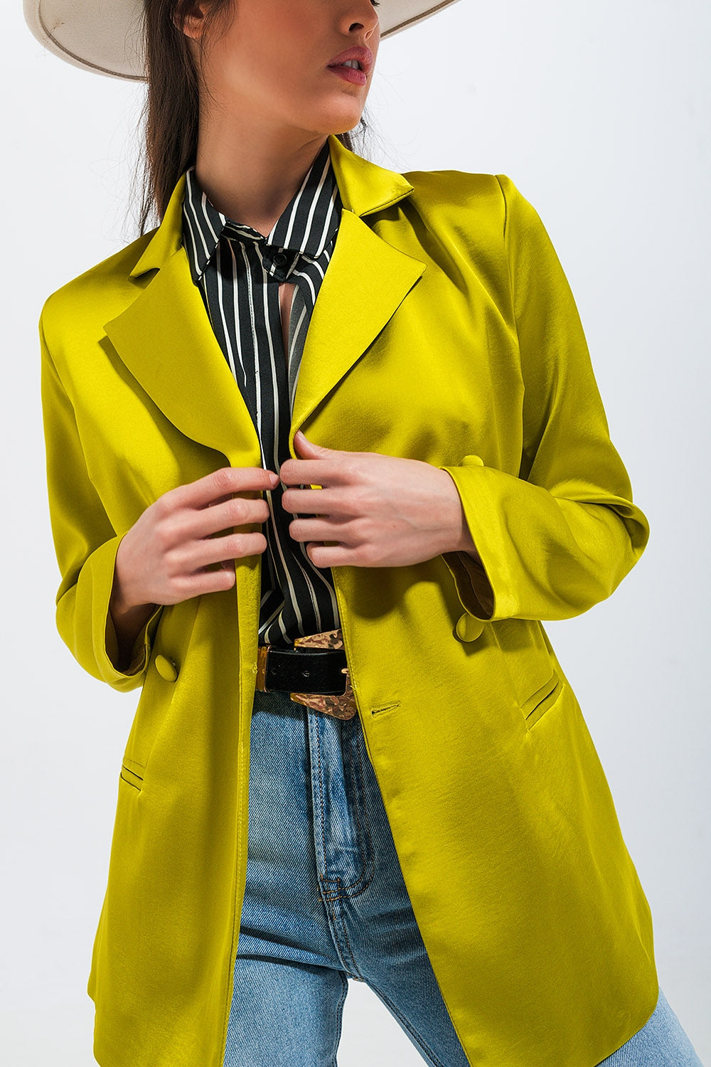 Double breasted satin blazer in lime green - Blazers