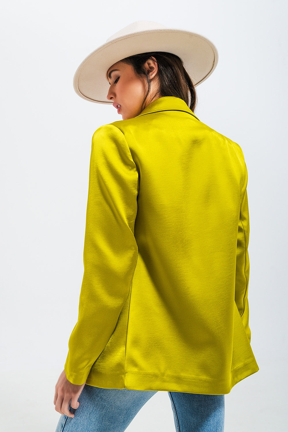Double breasted satin blazer in lime green - Blazers