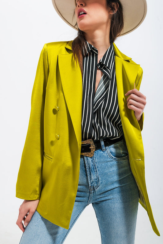 Double breasted satin blazer in lime green - Blazers
