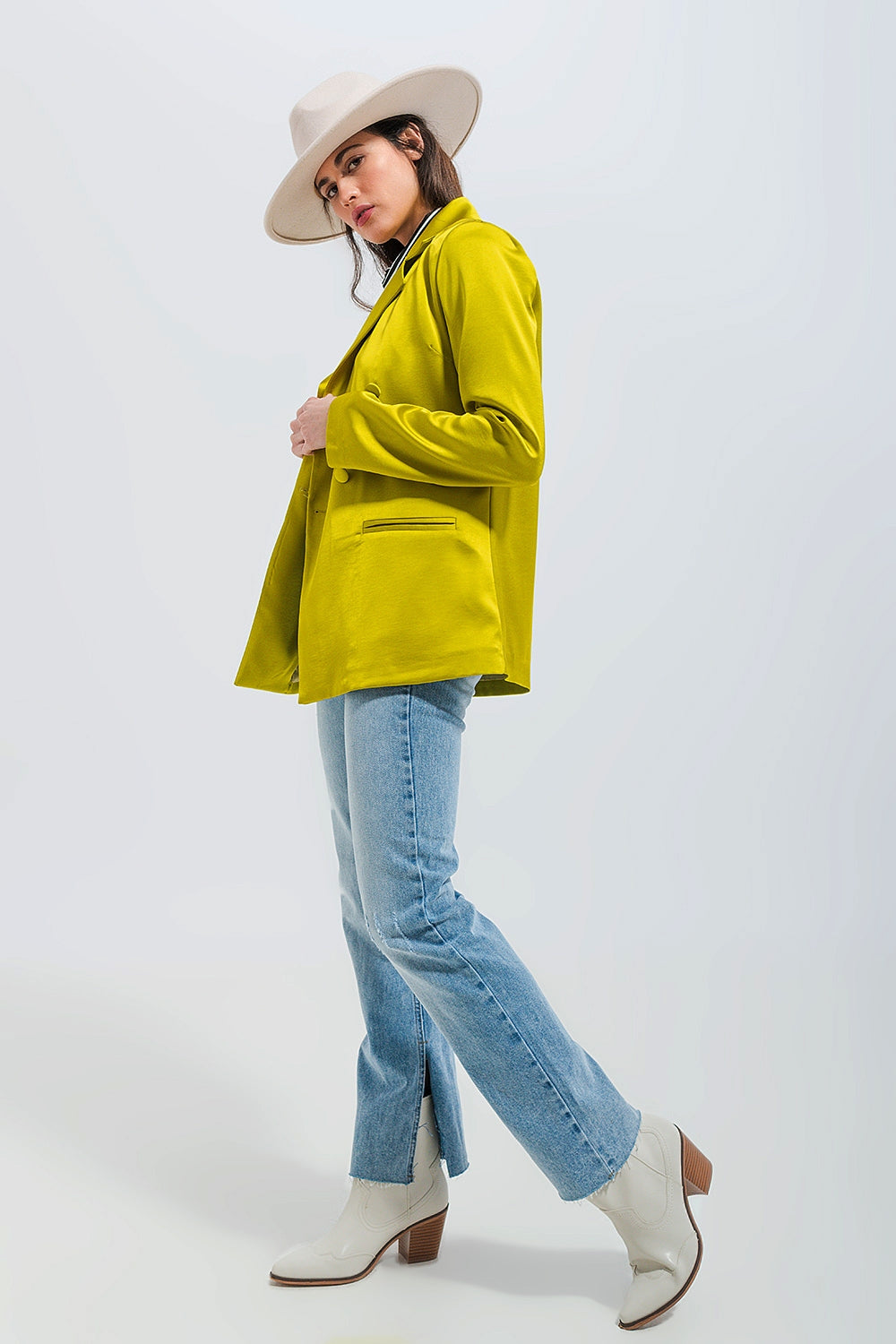 Double breasted satin blazer in lime green - Blazers