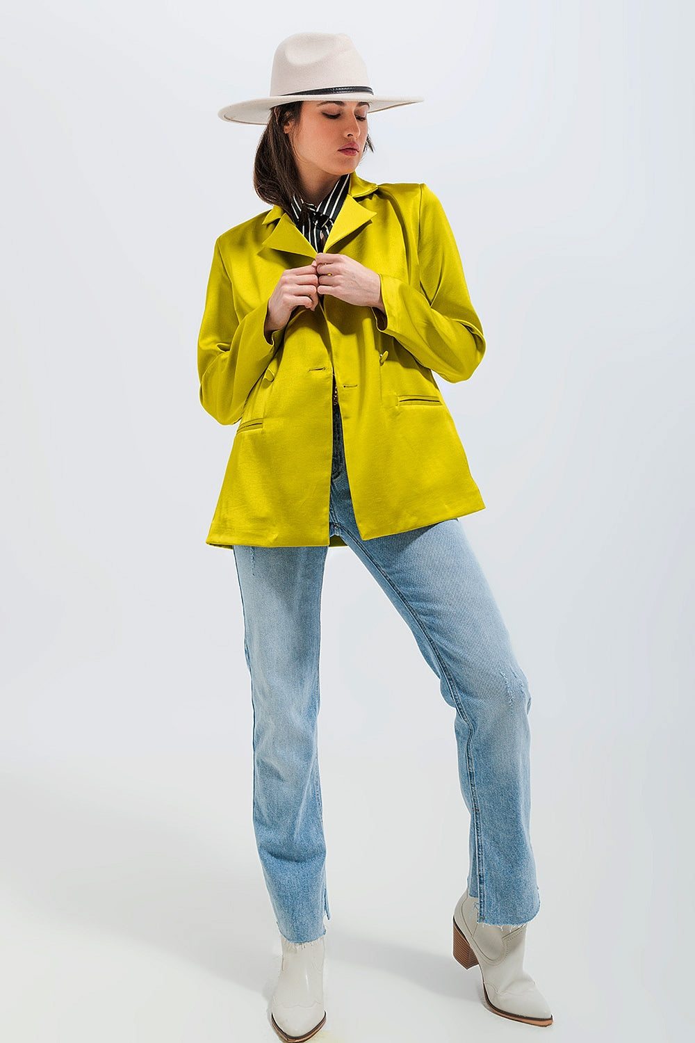 Double breasted satin blazer in lime green - Blazers