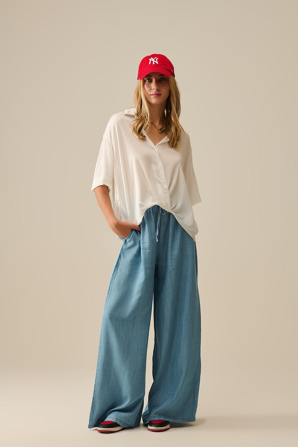 Draped Short Sleeve Blouse in White - Blouses
