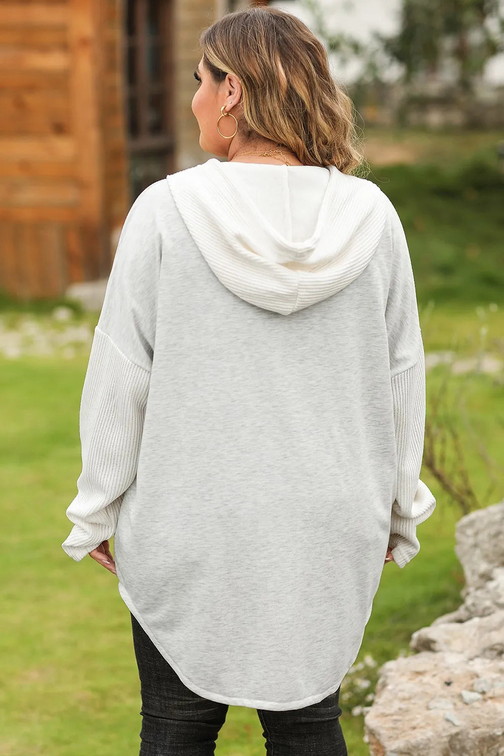 Plus Size Button Up Drawstring Long Sleeve Hoodie - Hoodies