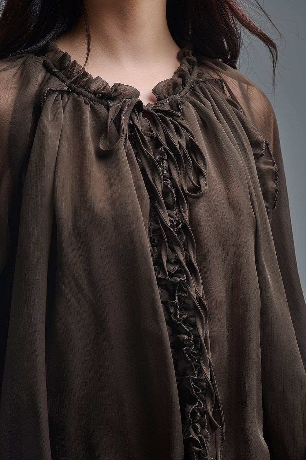 Dropped Waist Romantic Chiffon Brown Dress - Dresses