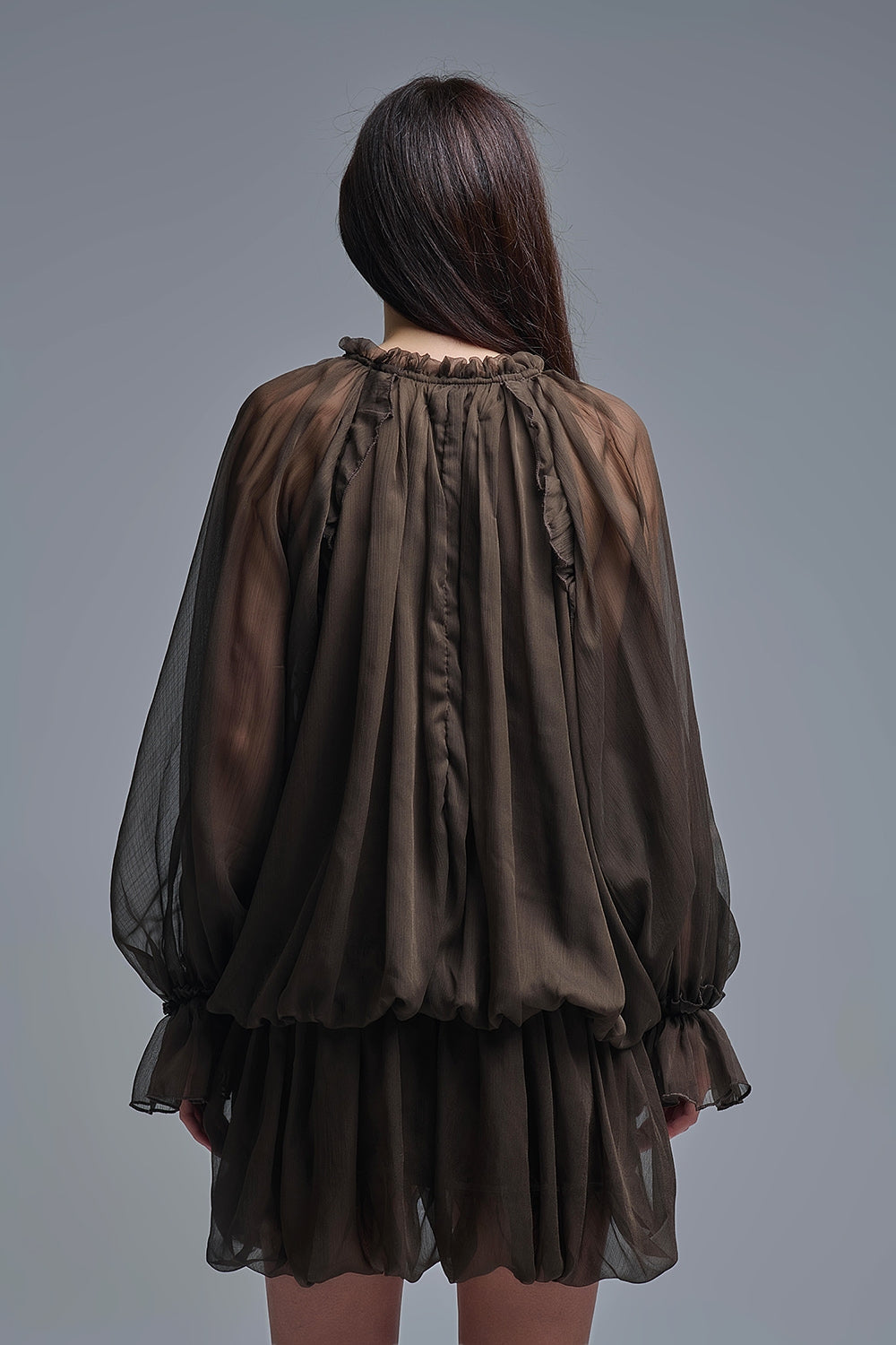 Dropped Waist Romantic Chiffon Brown Dress - Dresses