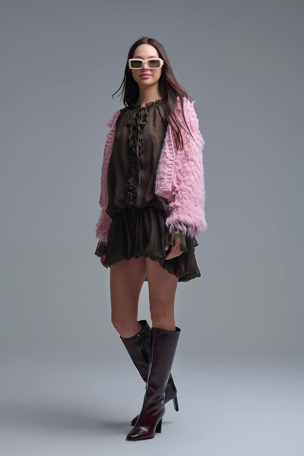 Dropped Waist Romantic Chiffon Brown Dress - Dresses