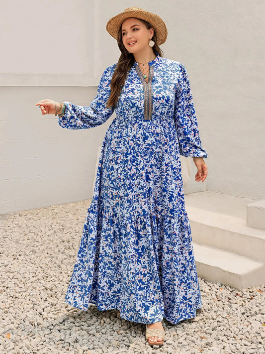 Plus Size Floral Print Bohemian Maxi Dress -