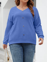 Blusa Plus Size com Decote em V e Ombros Caídos