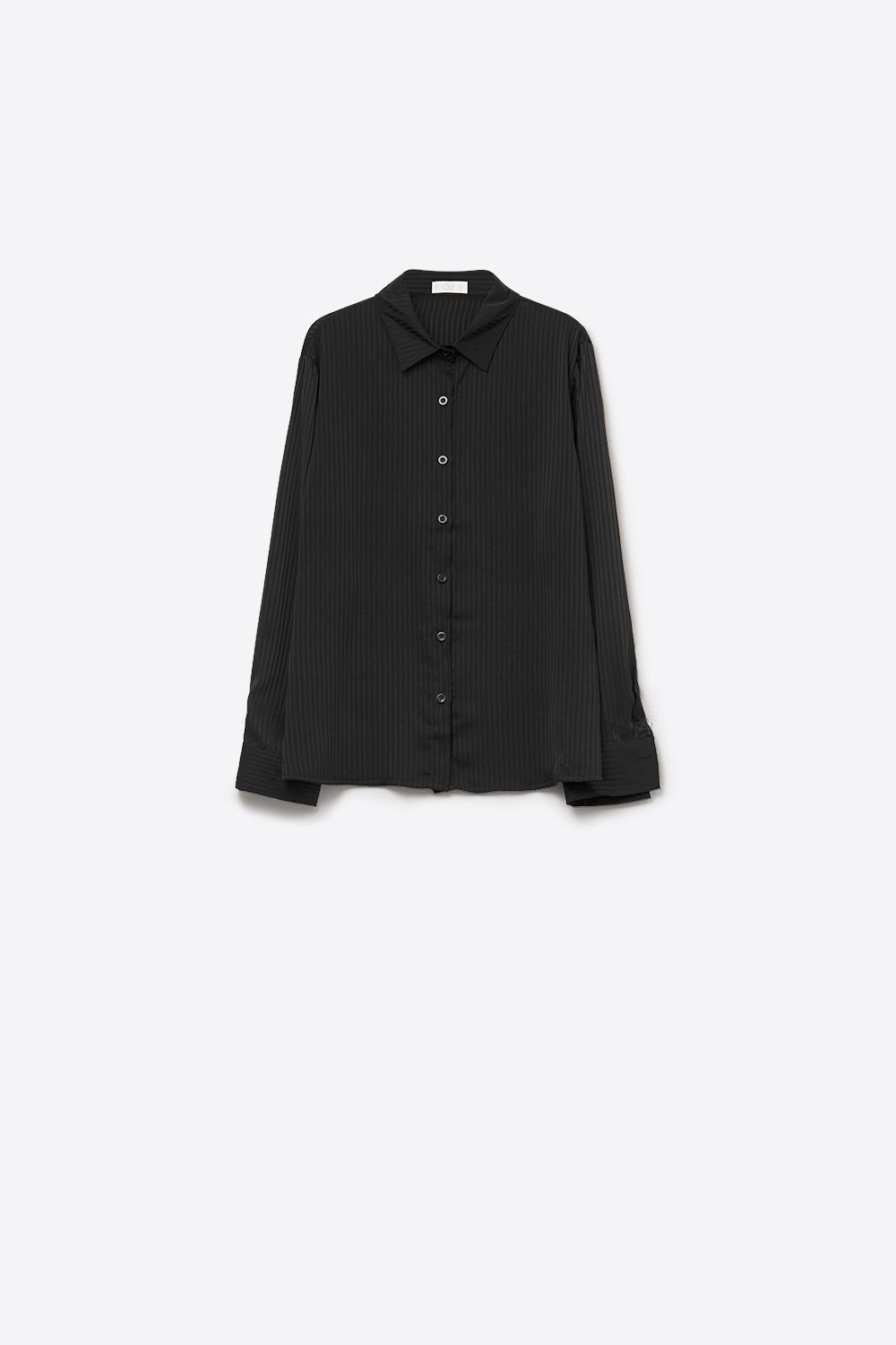 Elegant Black Striped Satin Shirt - Shirts