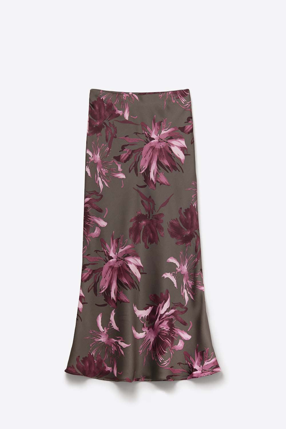 Elegant Floral Midi Skirt made in satin grey - Skirts