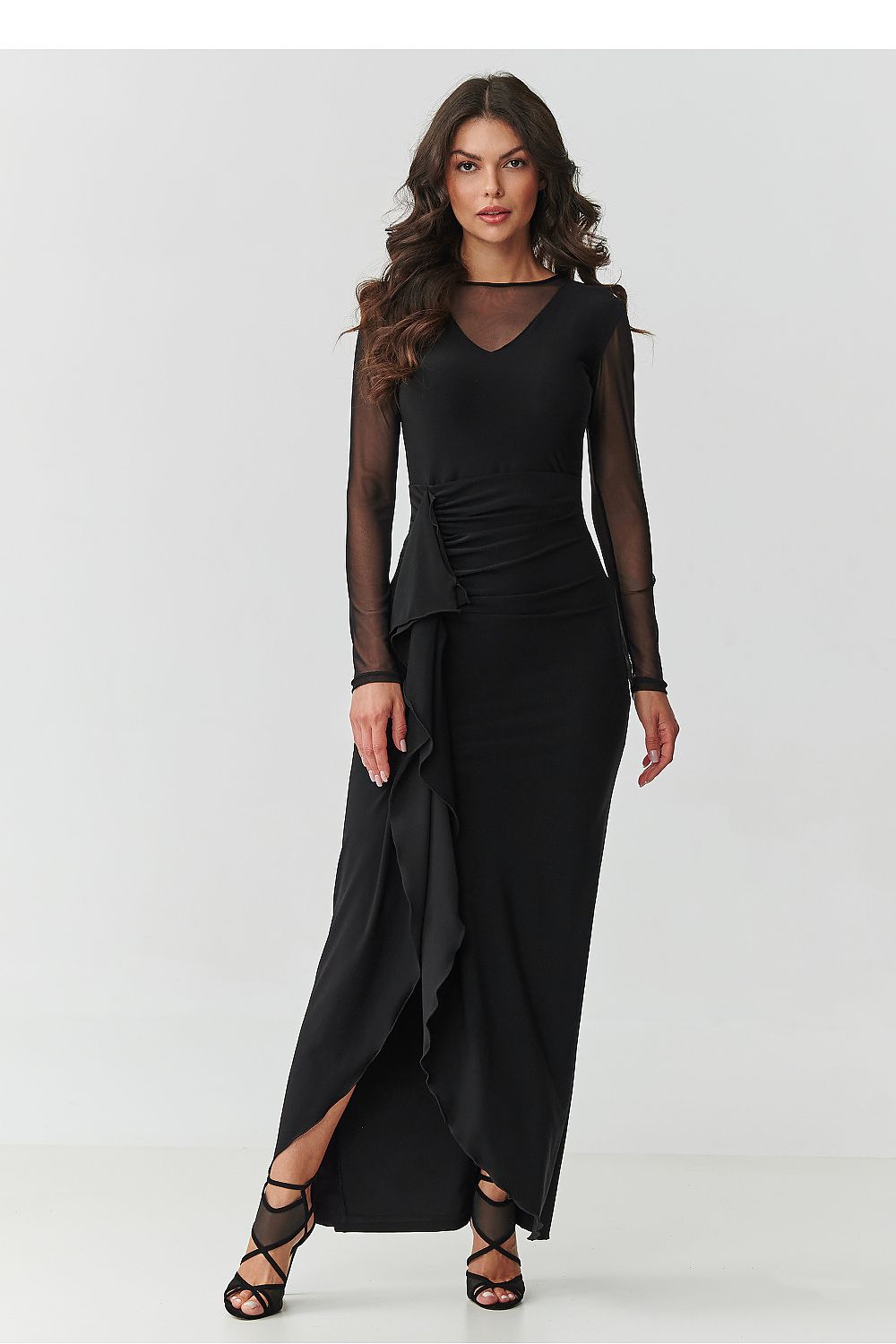 Elegant Mesh Sleeve Dress - Trendy Evening Wear