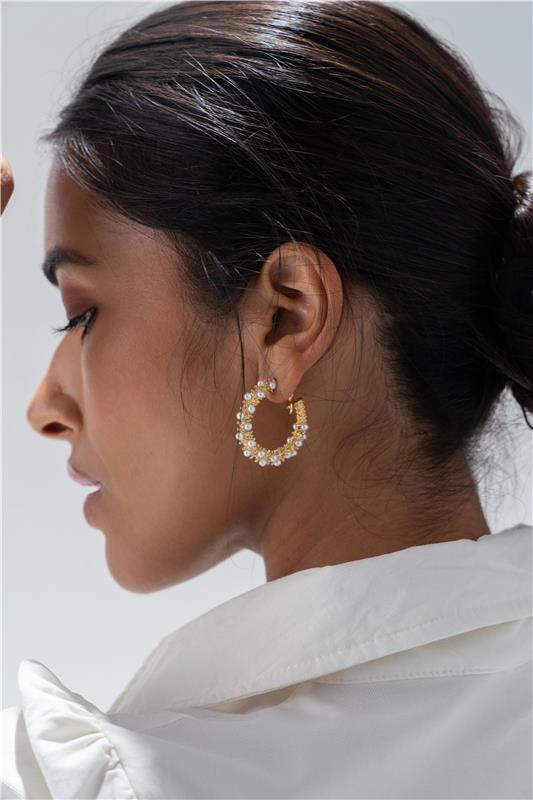 Golden Hoop Statement Elegant Pearl Drop Earrings - EARRINGS