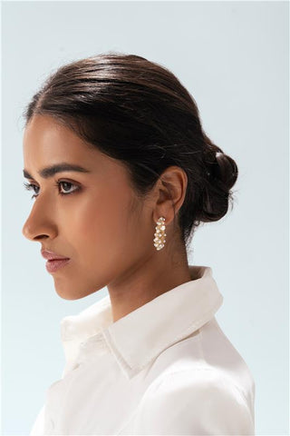 Golden Hoop Statement Elegant Pearl Drop Earrings