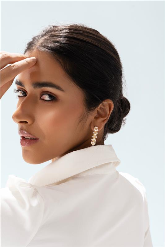 Golden Hoop Statement Elegant Pearl Drop Earrings - EARRINGS