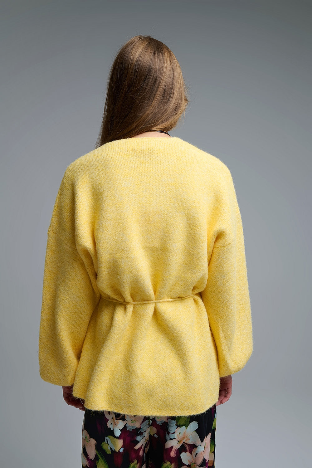 Elegant Yellow Wrap Knitted Cardigan - Sweaters