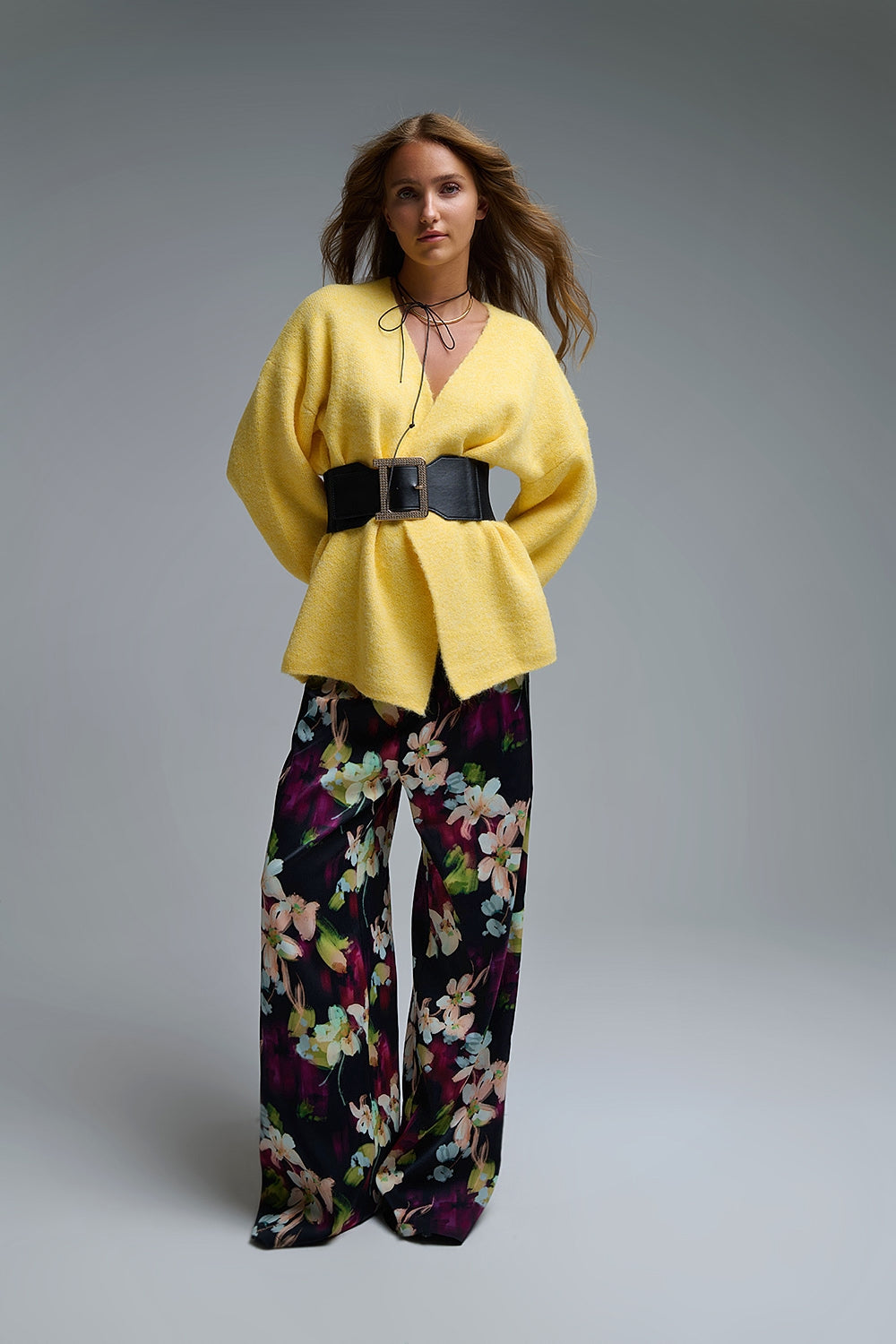 Elegant Yellow Wrap Knitted Cardigan - Sweaters