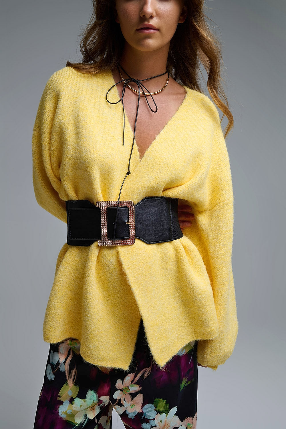 Elegant Yellow Wrap Knitted Cardigan - Sweaters