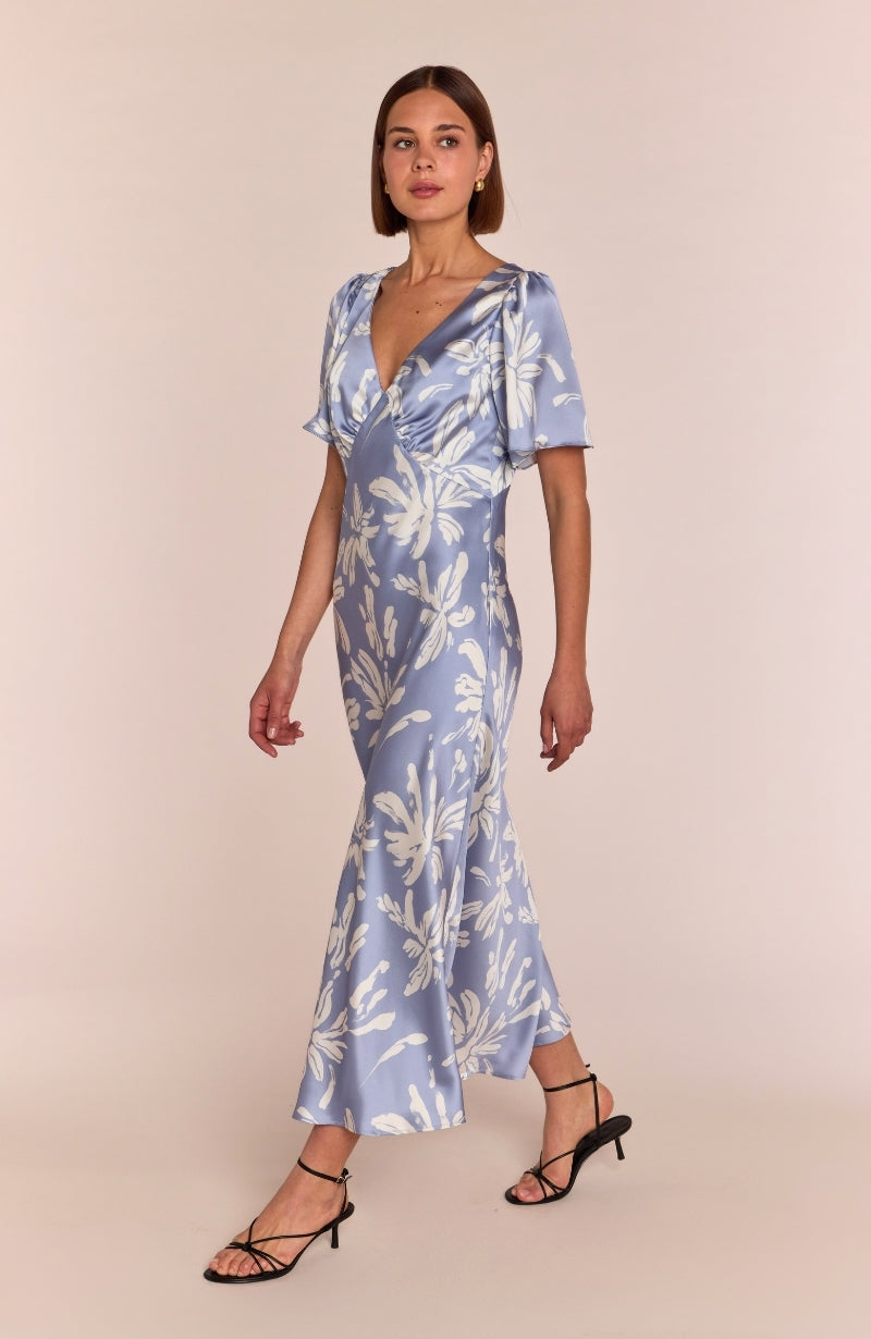 Ellis Dress in Blue Lily Print - Dresses
