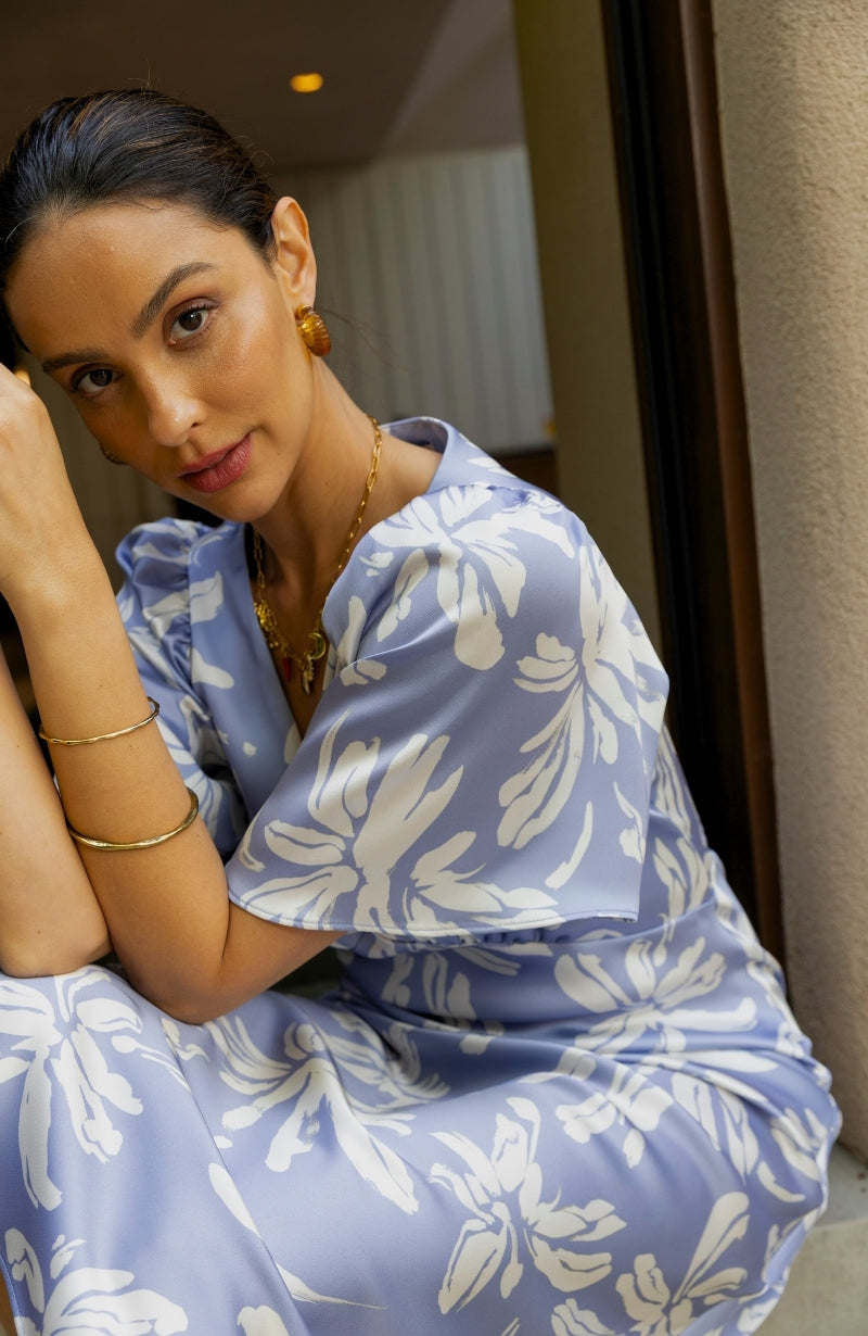 Ellis Dress in Blue Lily Print - Dresses