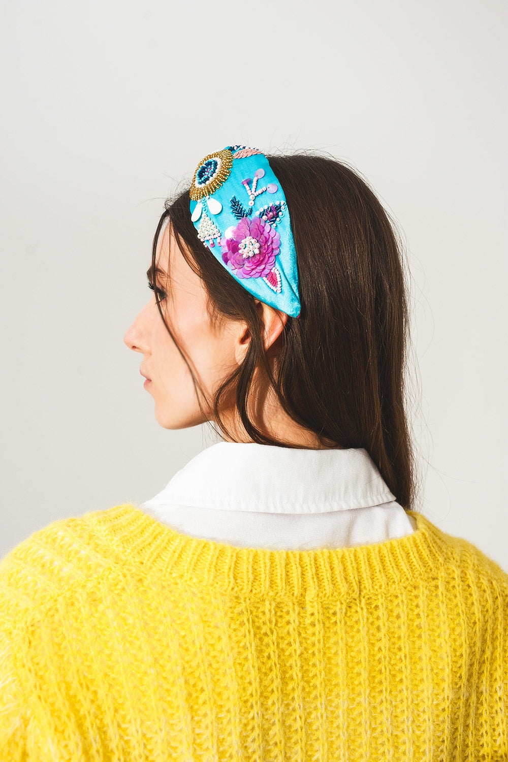 Embellished chunky headband in blue - Headbands