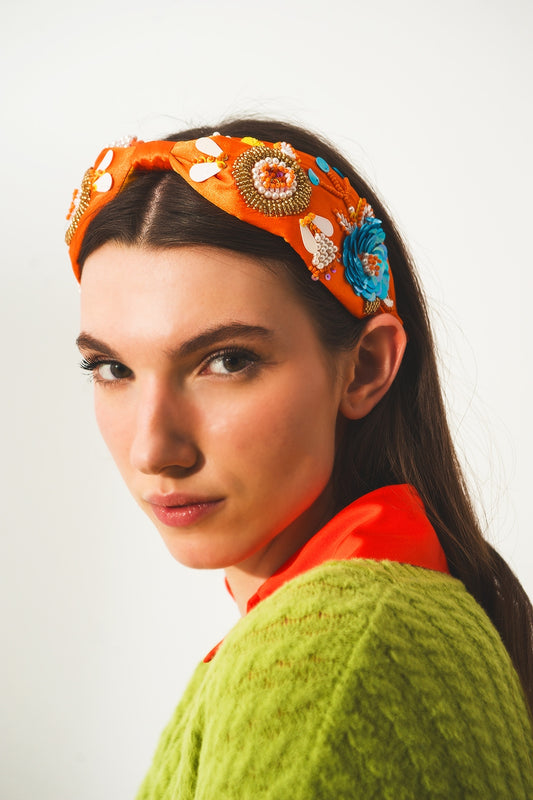 Embellished chunky headband in orange - Headbands