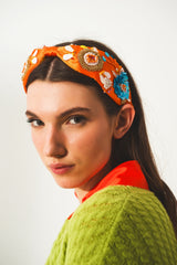 Embellished chunky headband in orange