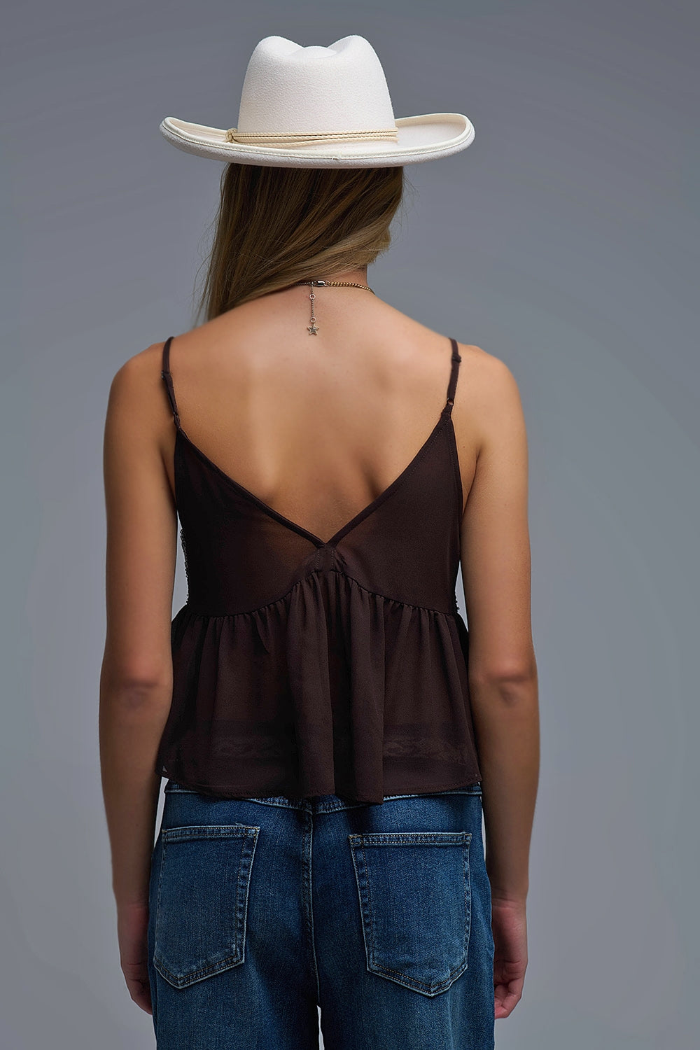 Embellished Sequin Camisole Top in brown - Tops