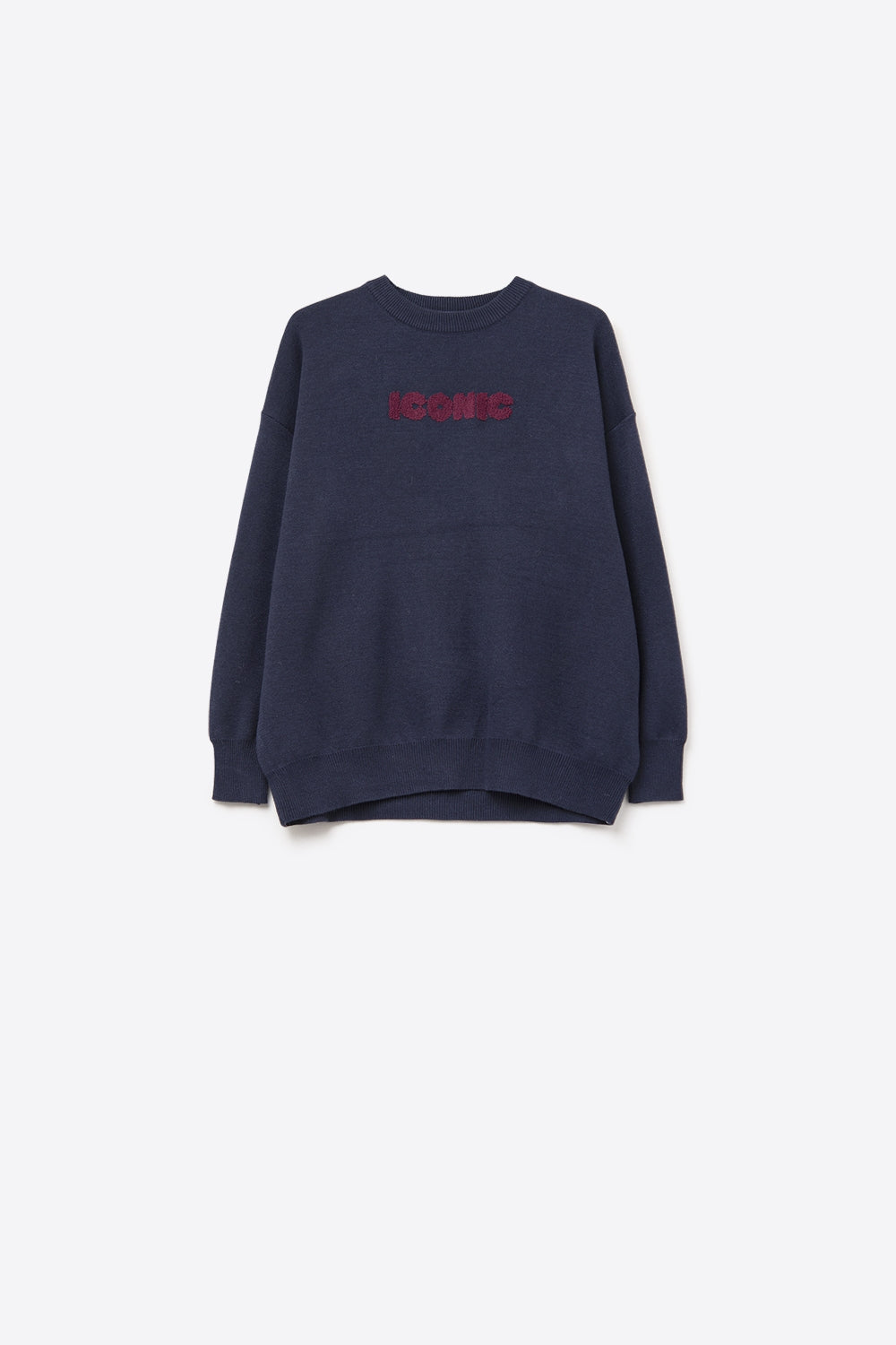 Embroidered ICONIC Sweater with Global Tour Back Print in Navy - Sweaters