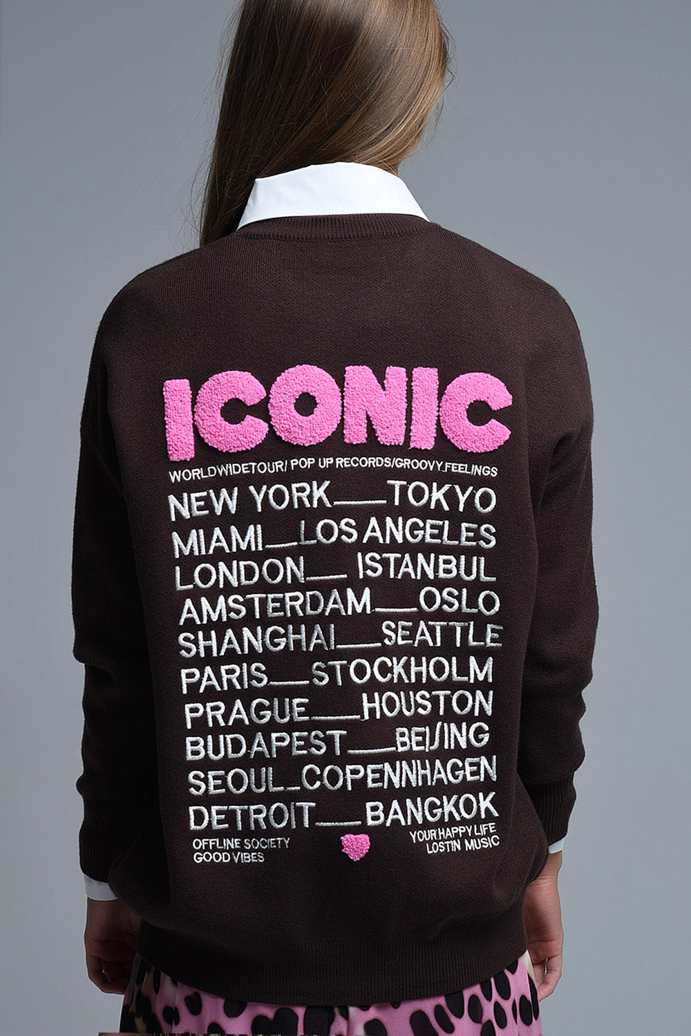 Embroidered ICONIC Sweater with Global Tour Back Print - Sweaters