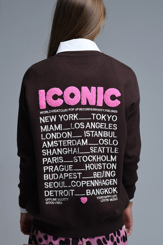 Embroidered ICONIC Sweater with Global Tour Back Print - Sweaters