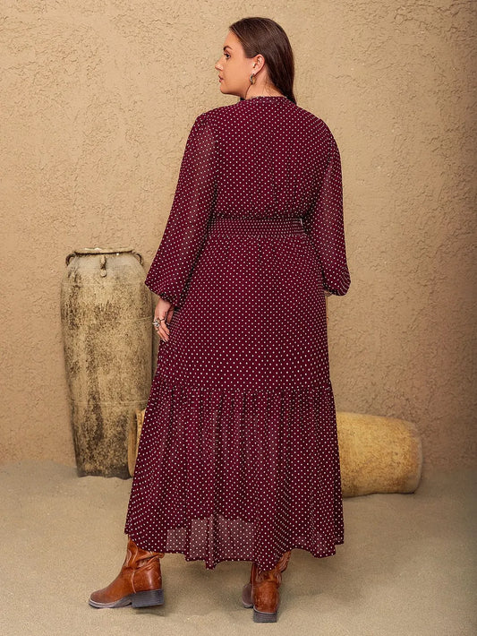 Embroidered Polka Dot Plus Size Dress - Dresses