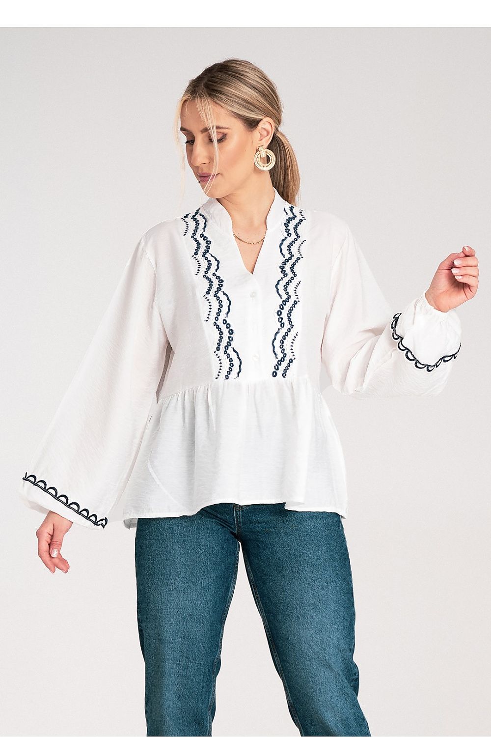 Figl Embroidered White Blouse for Women - Stylish Design white S M -