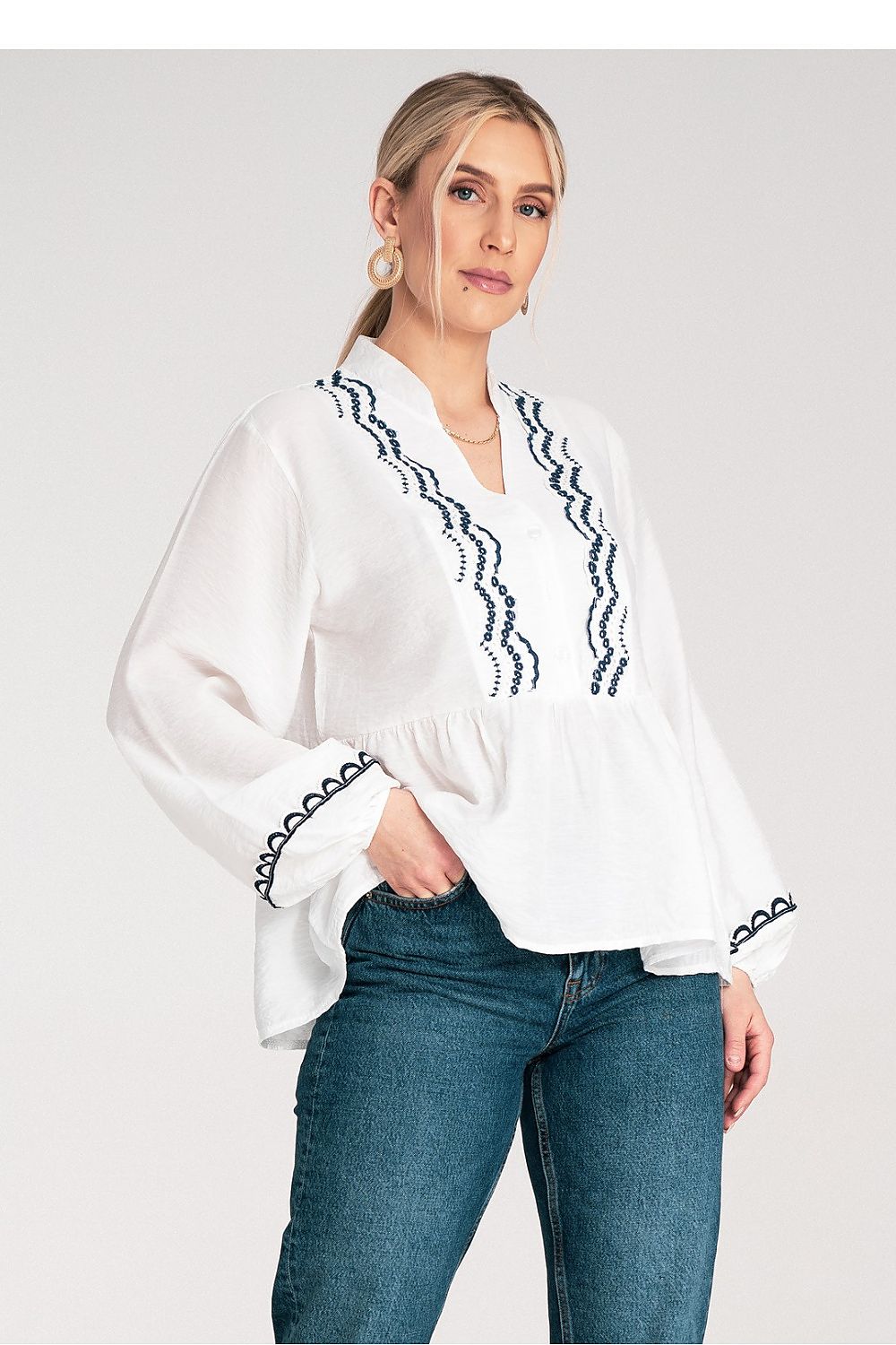 Figl Embroidered White Blouse for Women - Stylish Design -