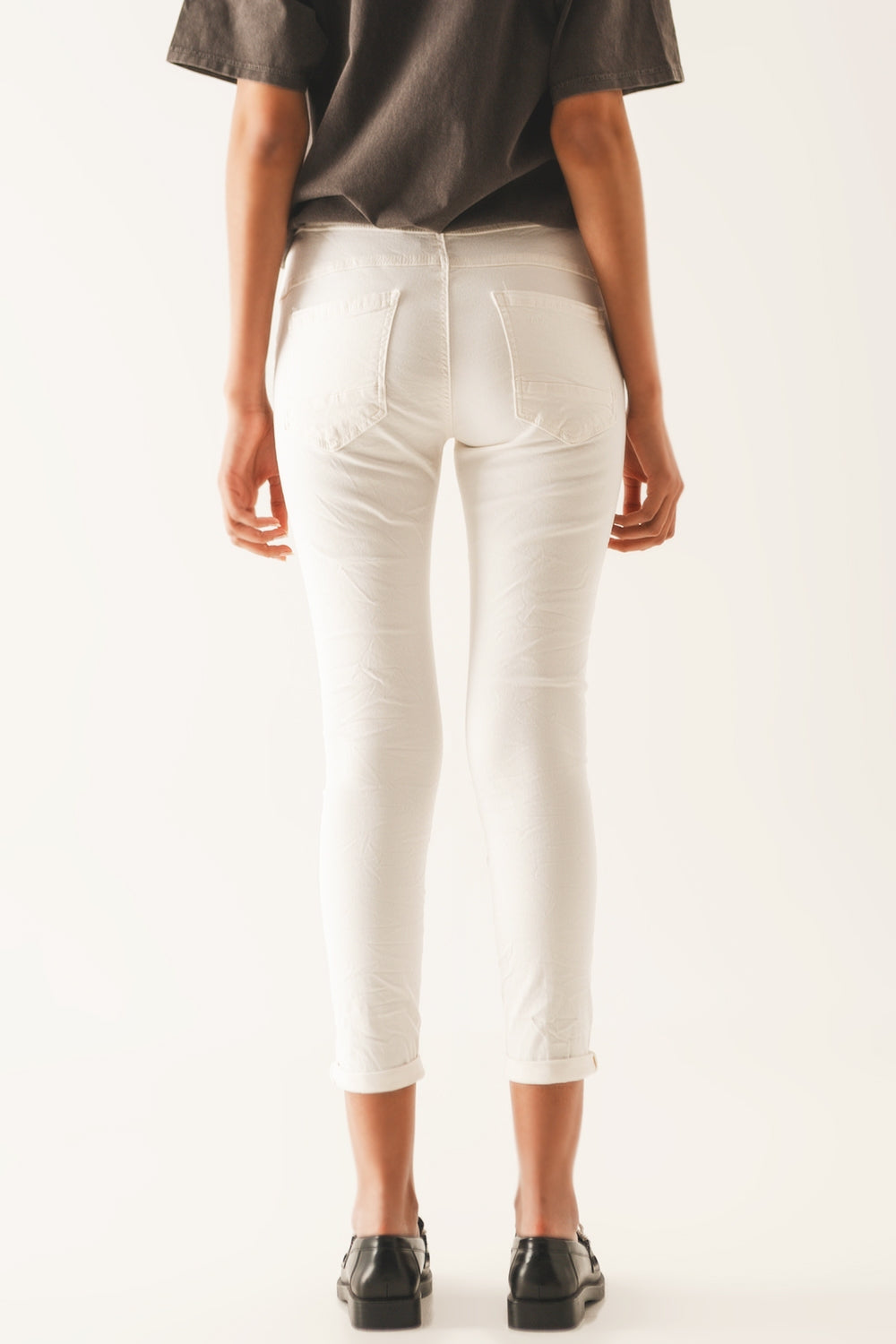 Exposed buttons skinny jeans in cream - Jeans