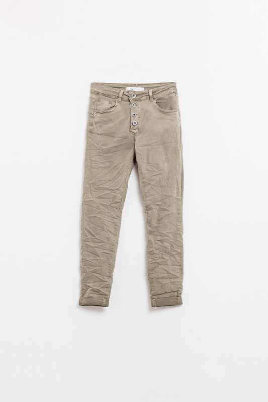 Exposed buttons skinny jeans in dark beige - Jeans