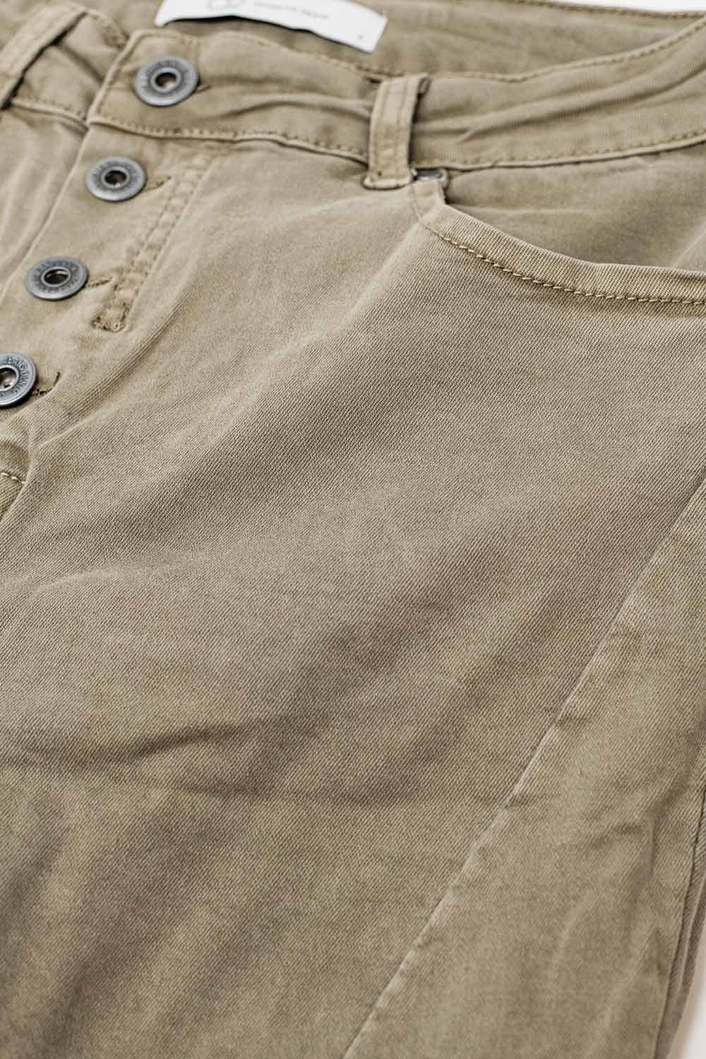 Exposed buttons skinny jeans in dark beige - Jeans