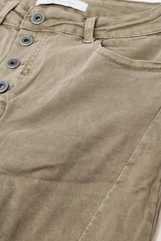 Exposed buttons skinny jeans in dark beige - Jeans
