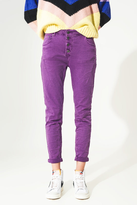 Exposed buttons skinny jeans in purple - Jeans